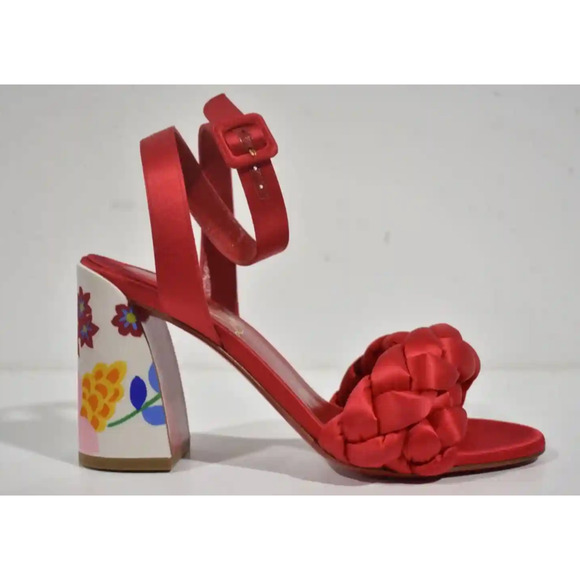 Christian Louboutin Brio 85 Red Floral Ankle Strap Sandal Block Heel Pump 37 - Picture 2 of 12